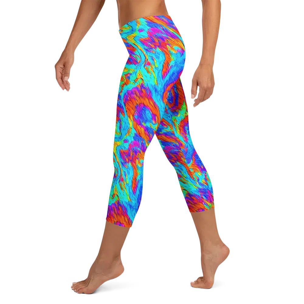 Caribbean Static on Capri Leggings — Left