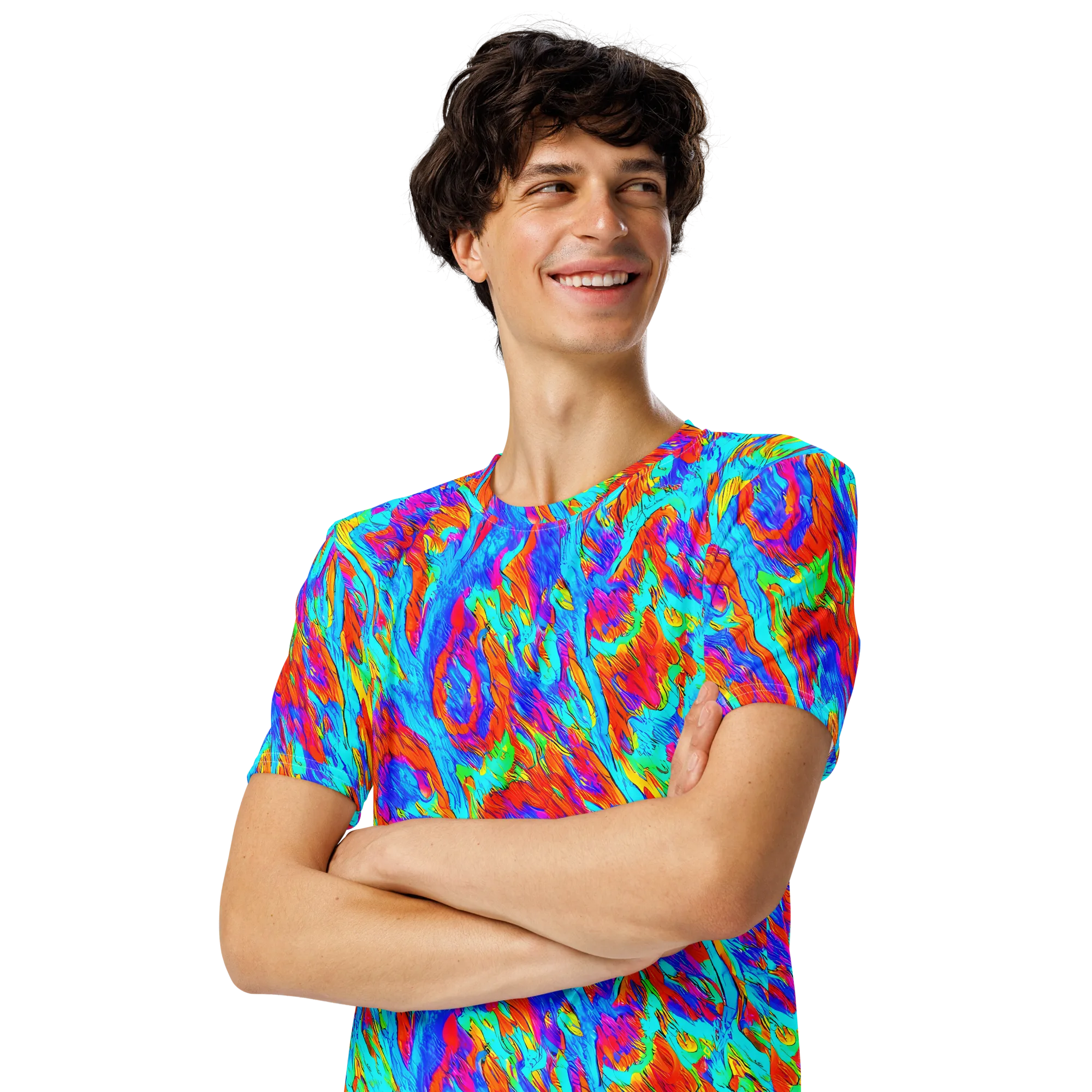 Caribbean Static on Men's Crew Neck T-Shirt — Left Front