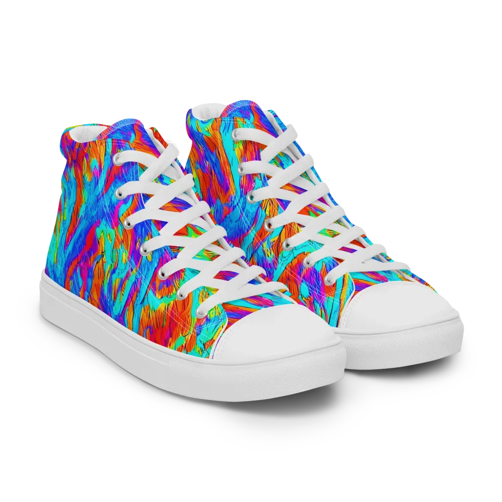 Caribbean Static on Men's High Top Canvas Shoes — Right Front