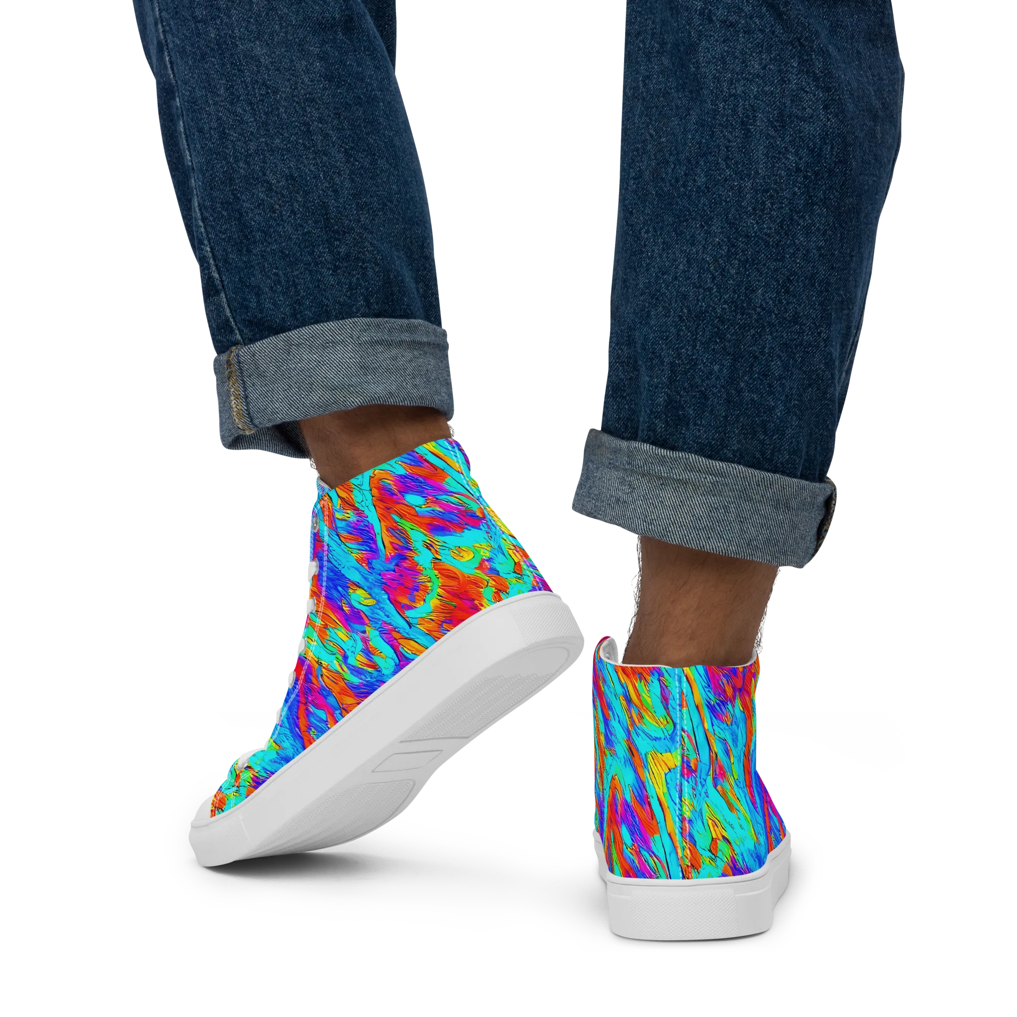 Caribbean Static on Men's High Top Canvas Shoes — Back