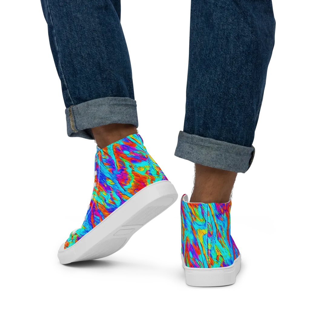 Caribbean Static on Men's High Top Canvas Shoes — Back