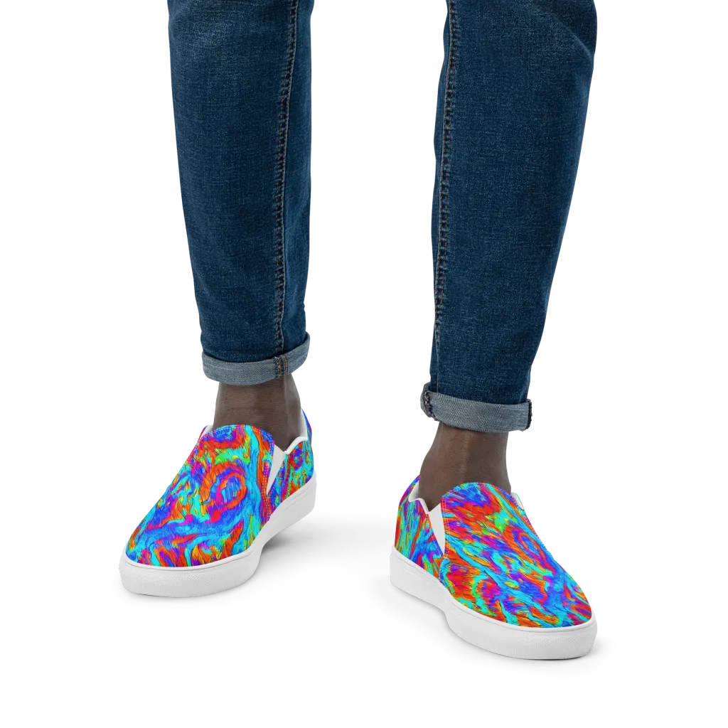 Caribbean Static on Men's Slip-On Canvas Shoes — Front