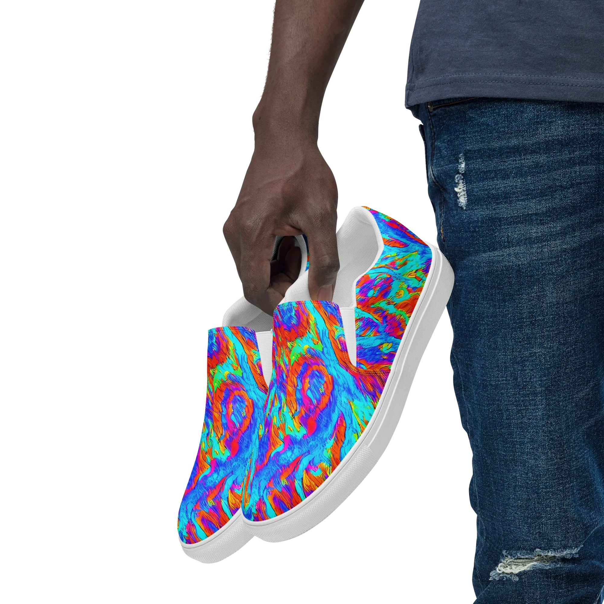 Caribbean Static on Men's Slip-On Canvas Shoes — Left Front