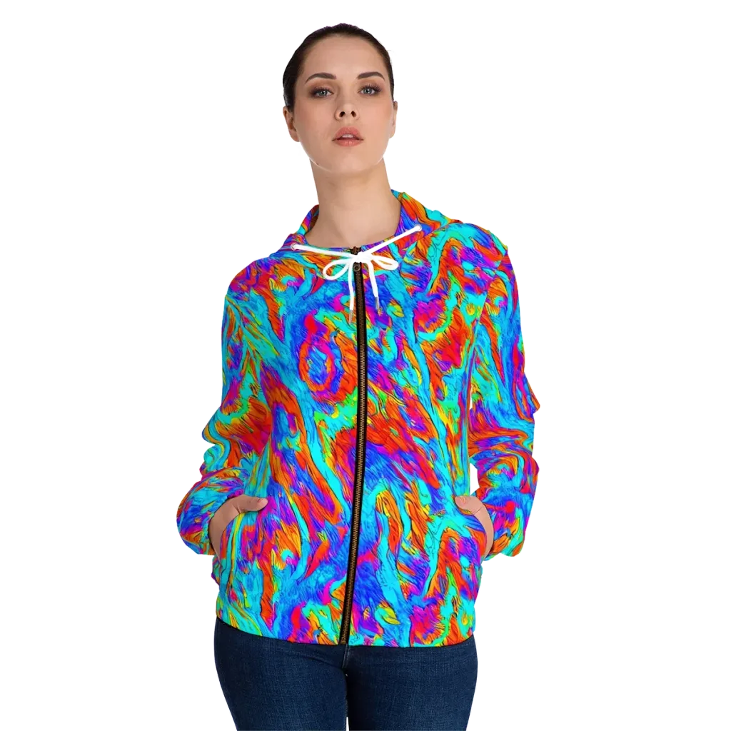 Caribbean Static on Women's Full-Zip Hoodie — Front On Person