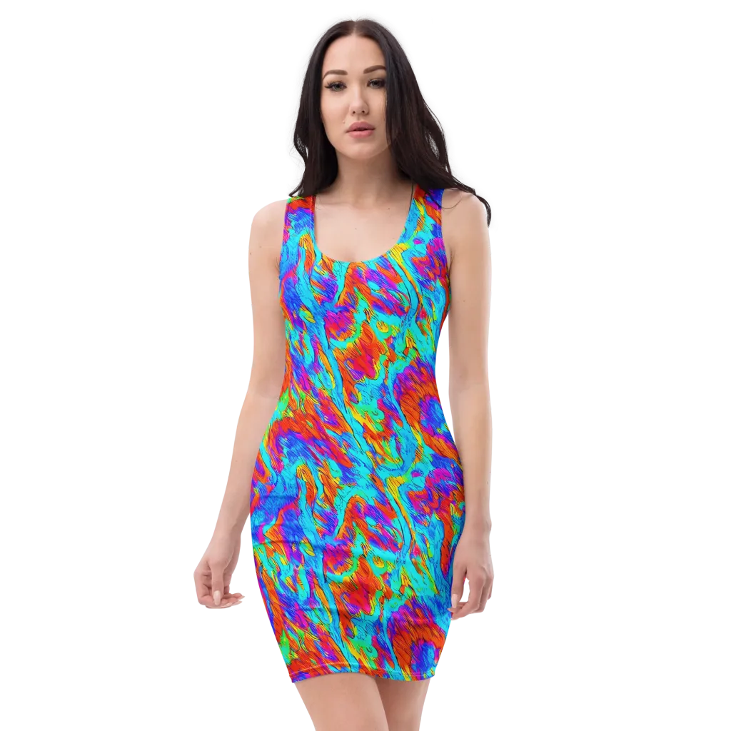 Caribbean Static on Bodycon Dress — Front