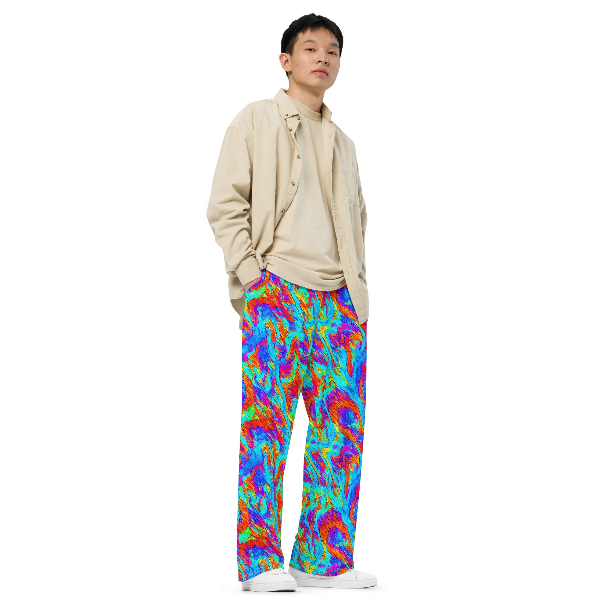 Caribbean Static on Wide-Leg Pants — Right Front