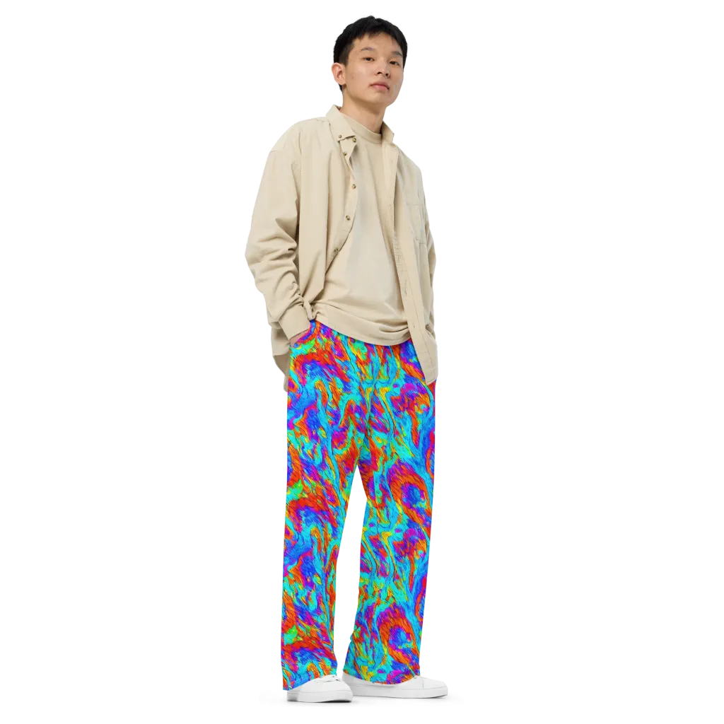 Caribbean Static on Wide-Leg Pants — Right Front