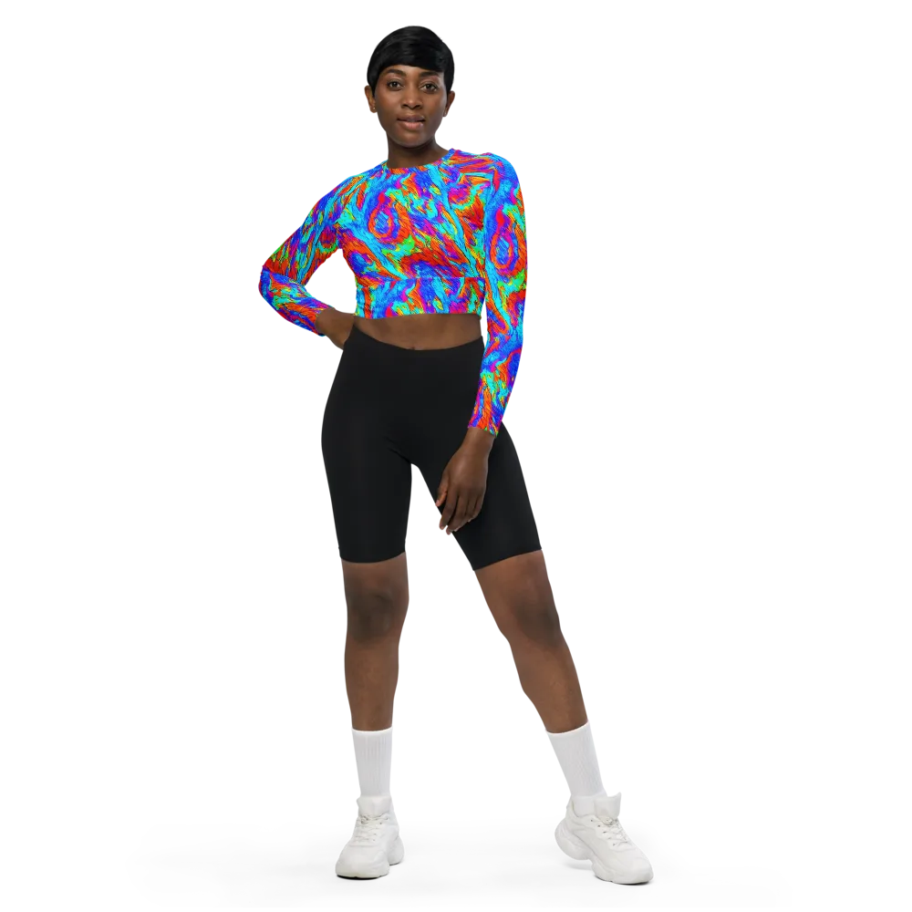 Caribbean Static on Long Sleeve Crop Top — Front