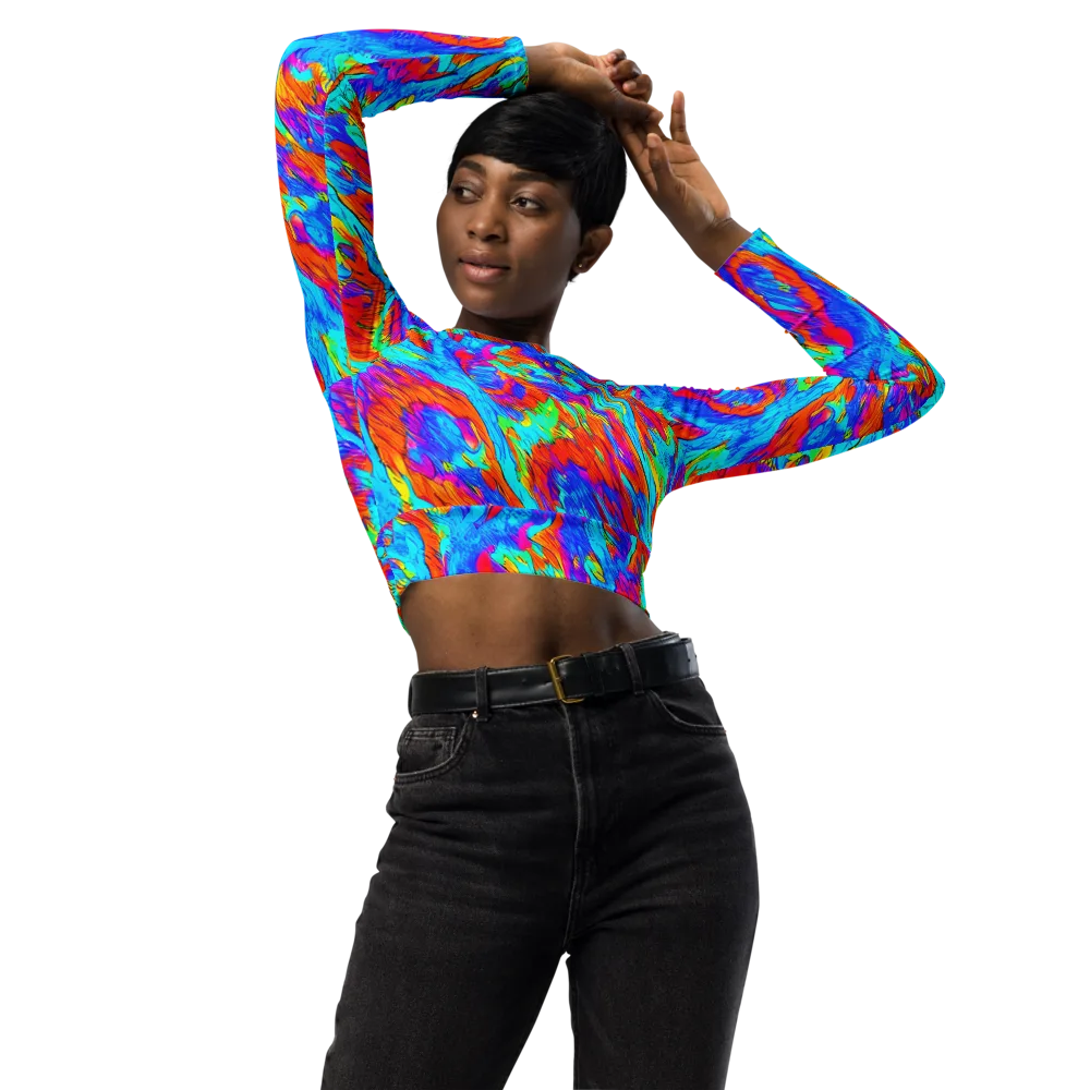 Caribbean Static on Long Sleeve Crop Top — Front