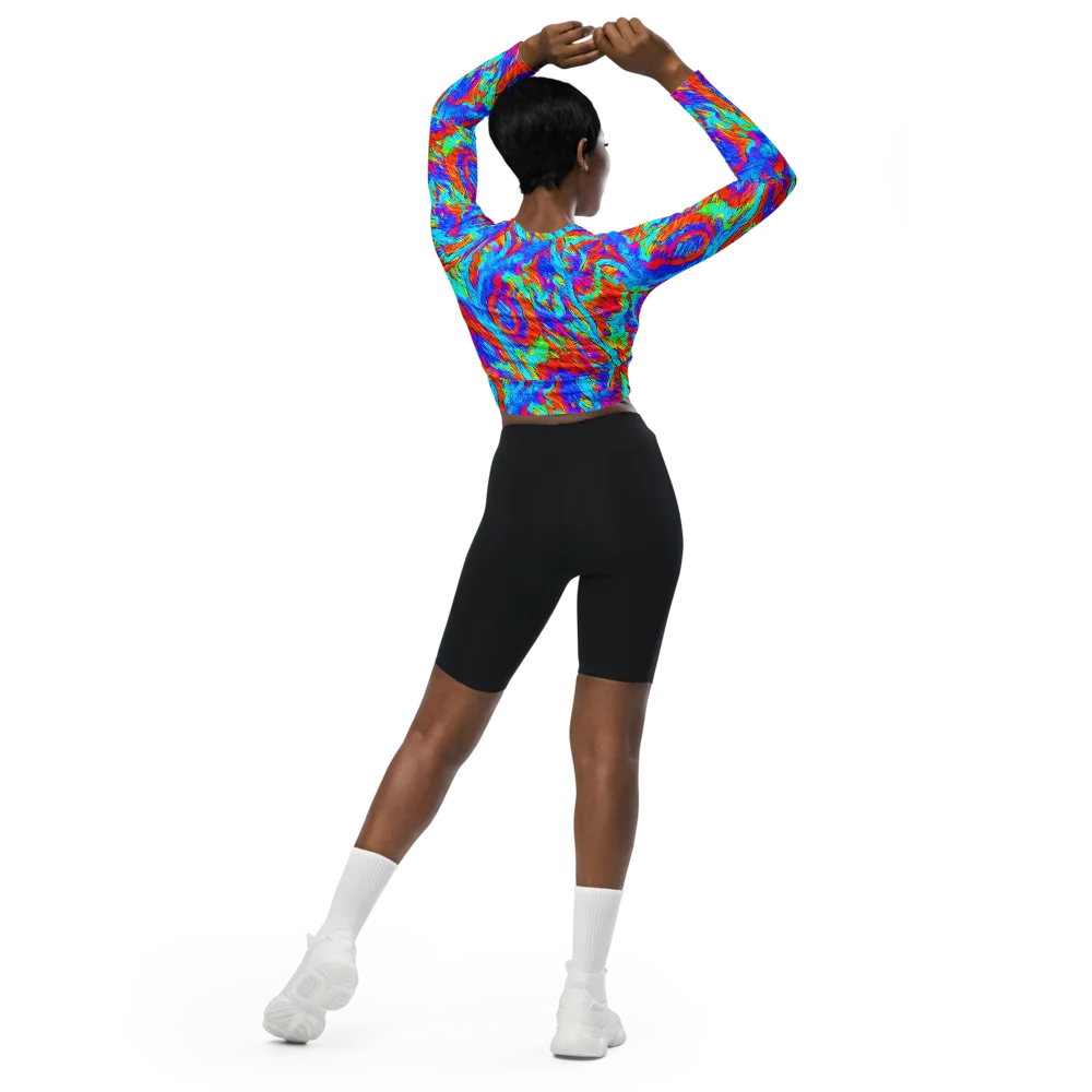 Caribbean Static on Long Sleeve Crop Top — Back