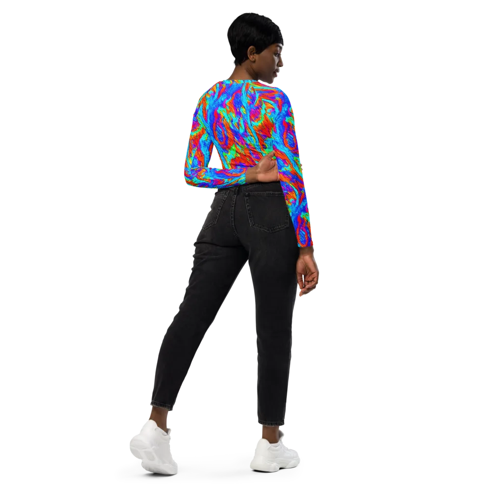 Caribbean Static on Long Sleeve Crop Top — Right Back