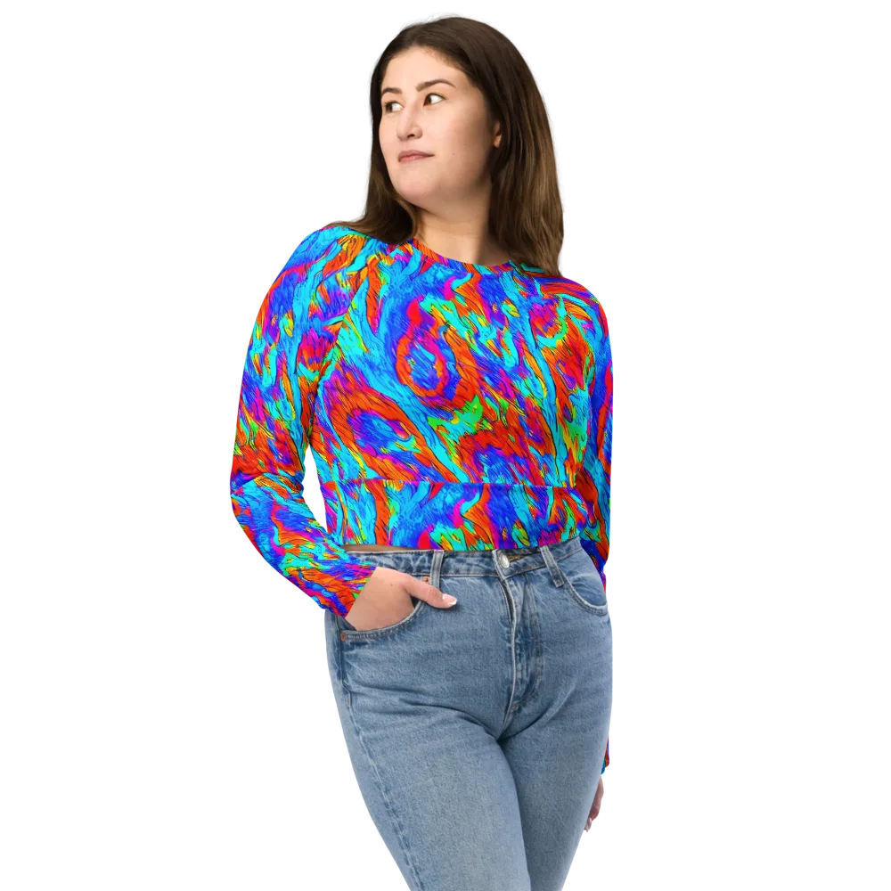 Caribbean Static on Long Sleeve Crop Top — Front