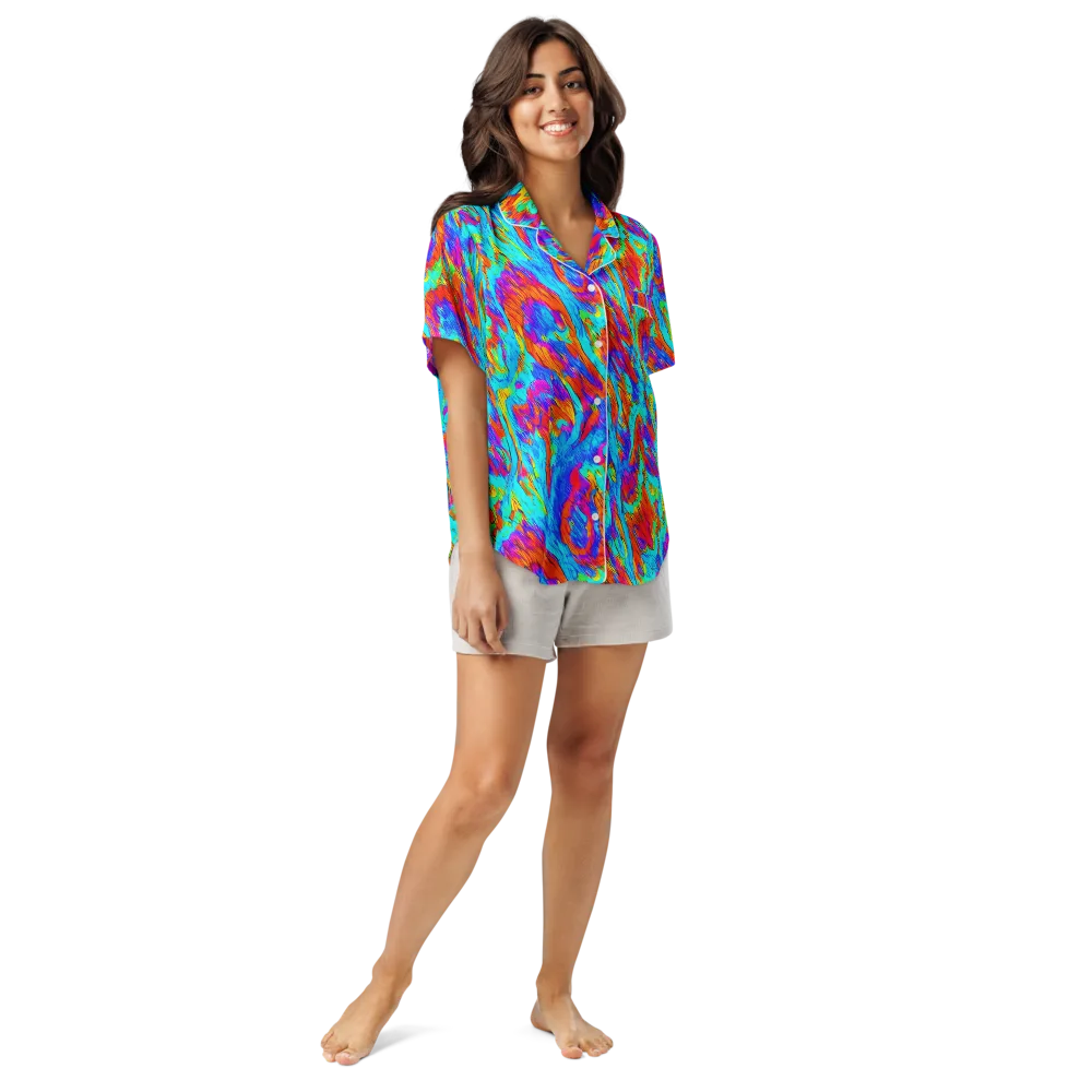 Caribbean Static on Women's Short Sleeve Pajama Top — Front