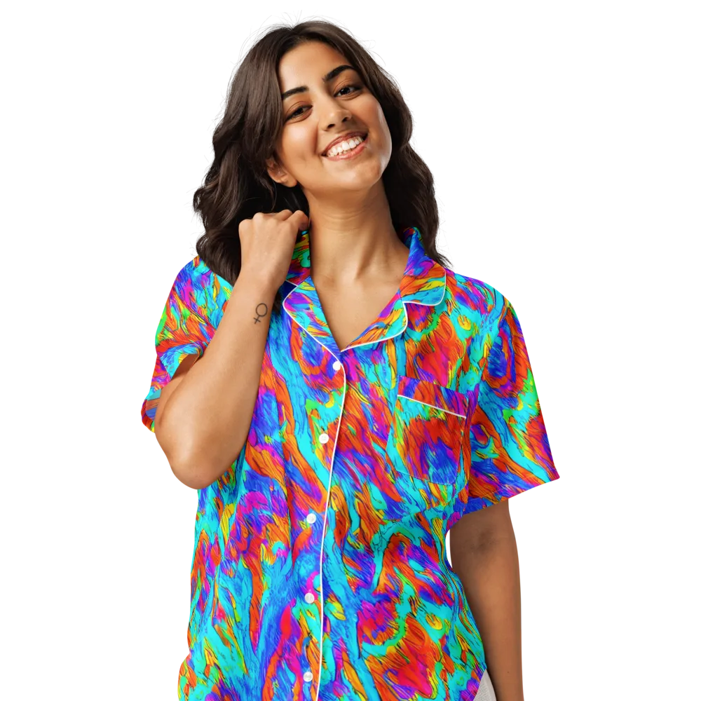 Caribbean Static on Women's Short Sleeve Pajama Top — Front