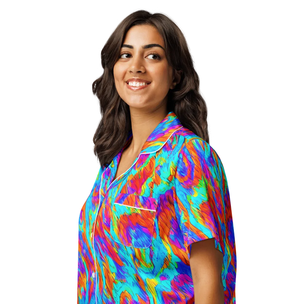 Caribbean Static on Women's Short Sleeve Pajama Top — Left Front
