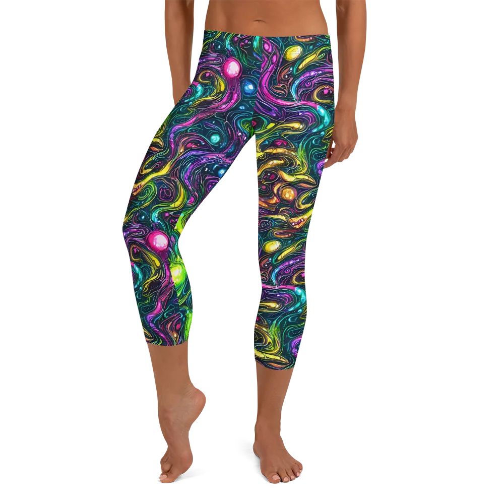 Cosmic Candy Current on Capri Leggings — Front