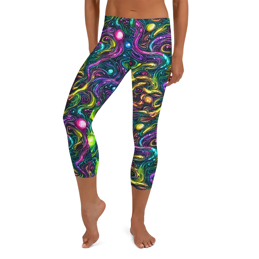Cosmic Candy Current on Capri Leggings — Front