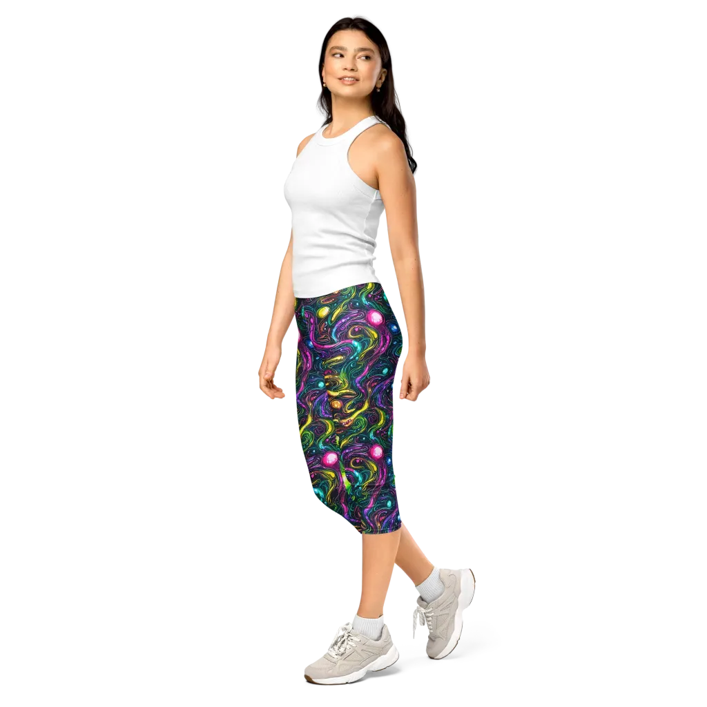 Cosmic Candy Current on Capri Leggings — Left Front