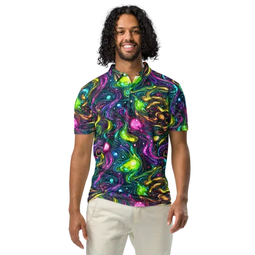 Cosmic Candy Current on a Men's Slim Fit Polo Shirt
