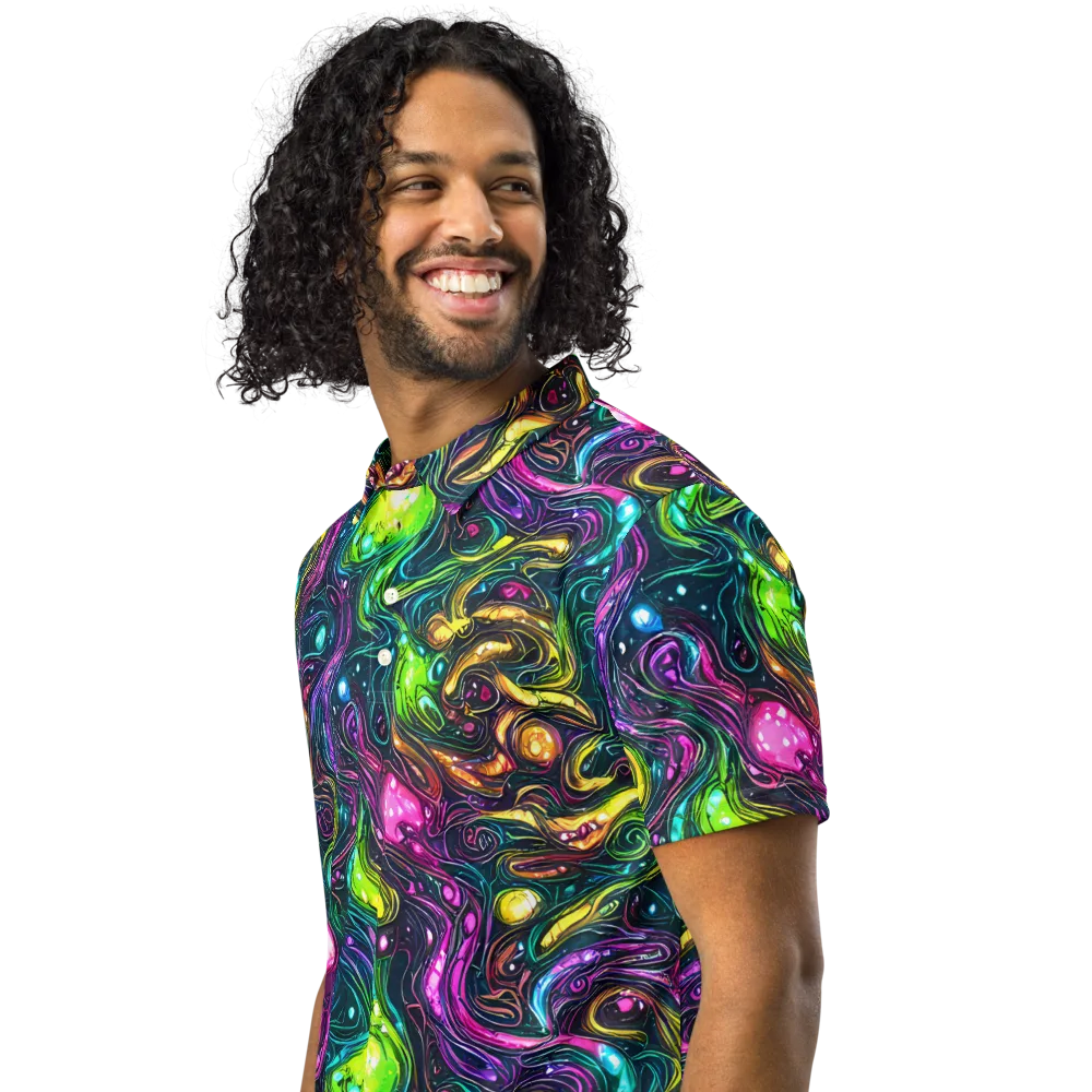 Cosmic Candy Current on Men's Slim Fit Polo Shirt — Left Front