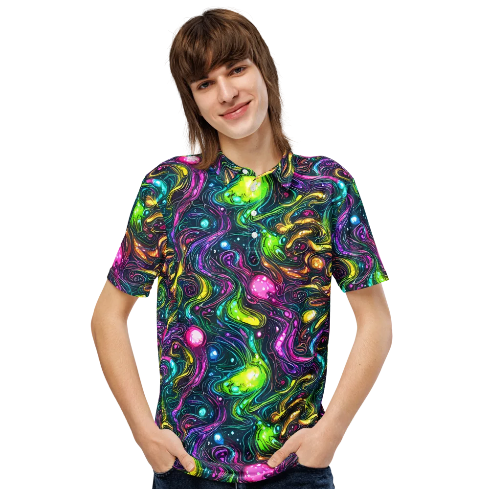 Cosmic Candy Current on Men's Slim Fit Polo Shirt — Front