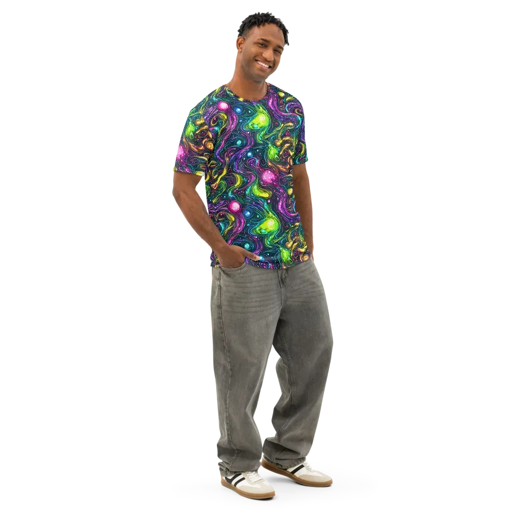 Cosmic Candy Current on Men's Cotton Crew Neck T-Shirt — Right Front