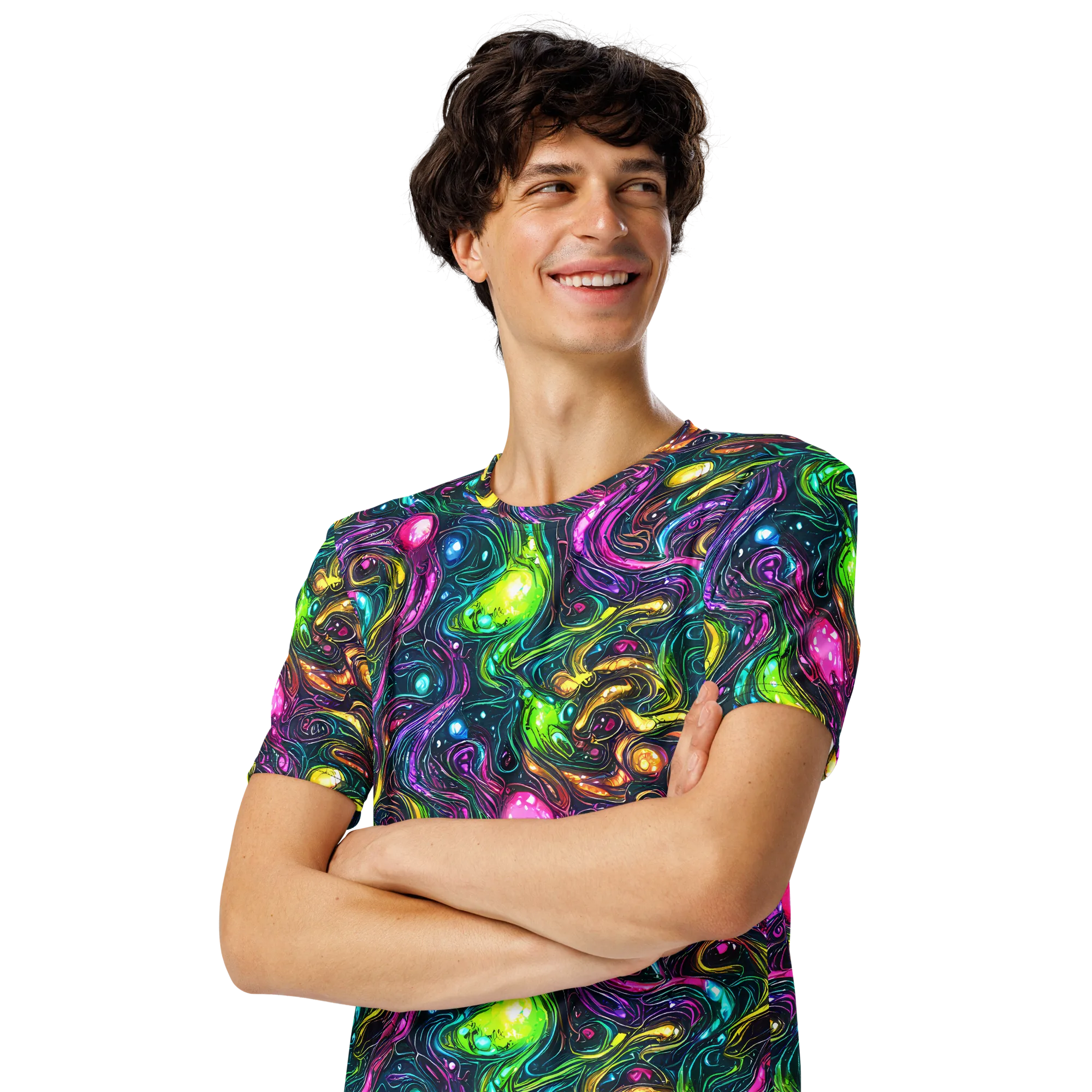 Cosmic Candy Current on Men's Crew Neck T-Shirt — Left Front