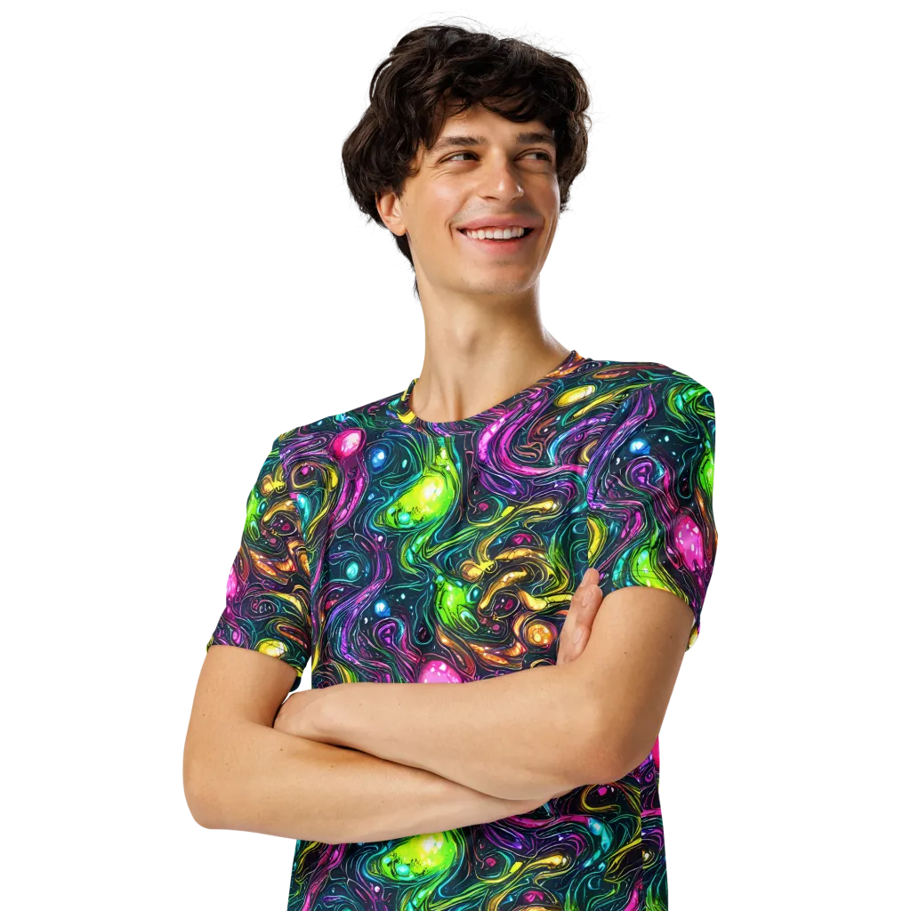 Cosmic Candy Current on Men's Crew Neck T-Shirt — Left Front