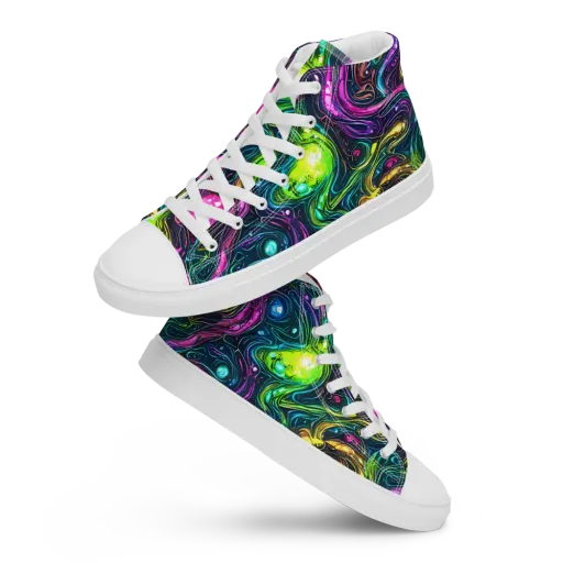 Cosmic Candy Current on a Men's High Top Canvas Shoes