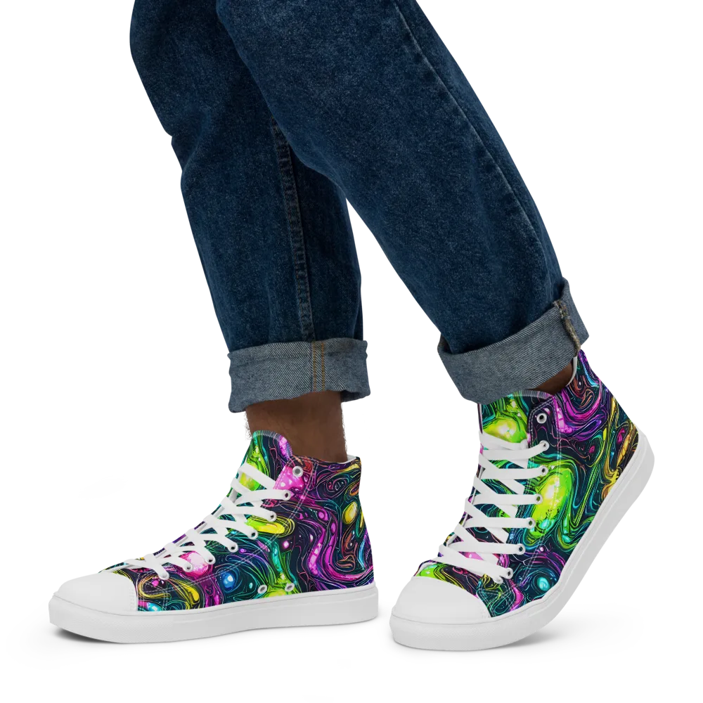 Cosmic Candy Current on Men's High Top Canvas Shoes — Left