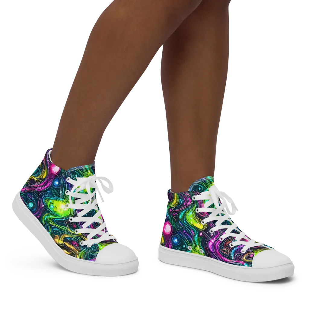 Cosmic Candy Current on Women's High Top Canvas Shoes — Right
