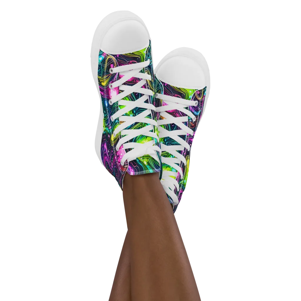 Cosmic Candy Current on Women's High Top Canvas Shoes — Front