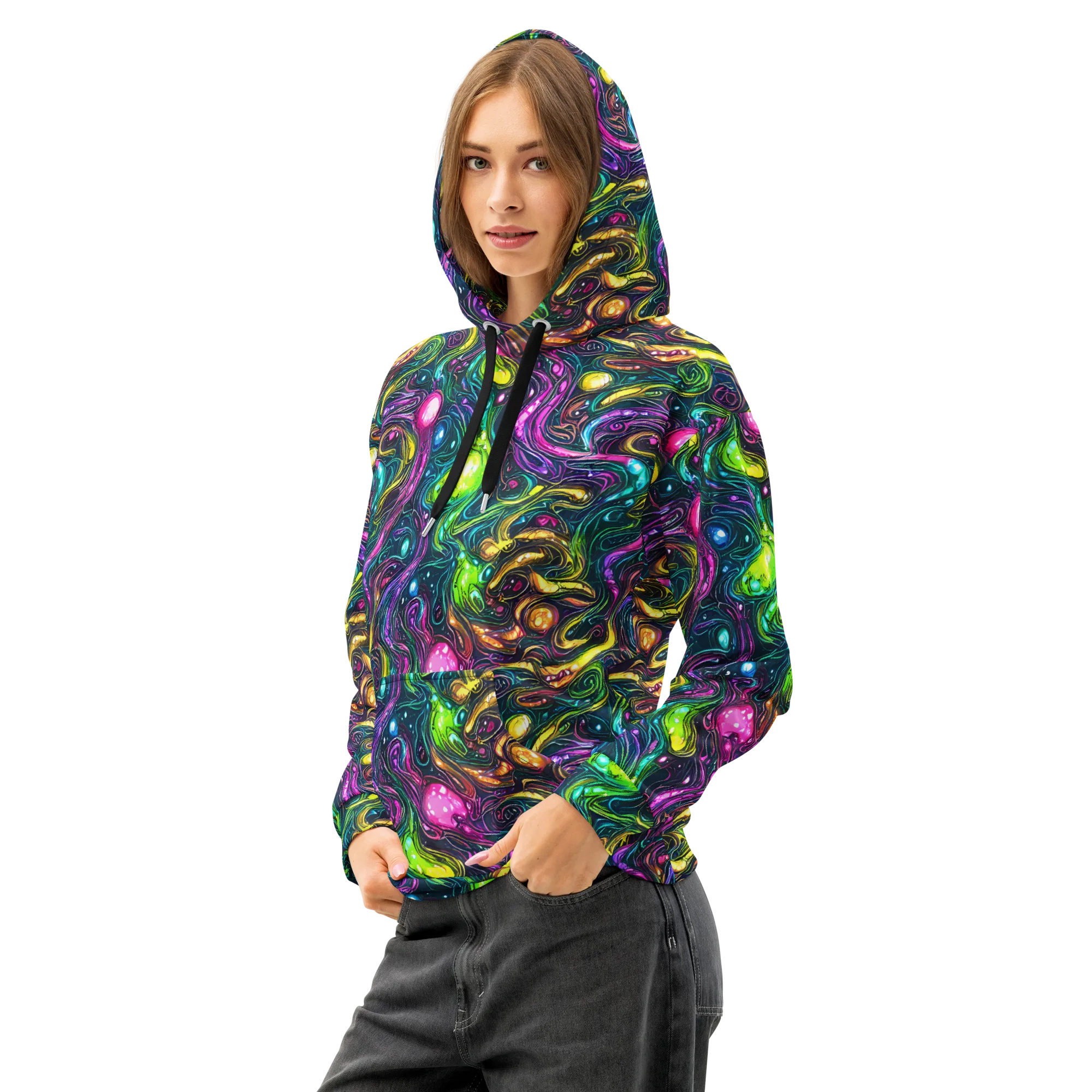 Cosmic Candy Current on Cotton Hoodie — Left Front