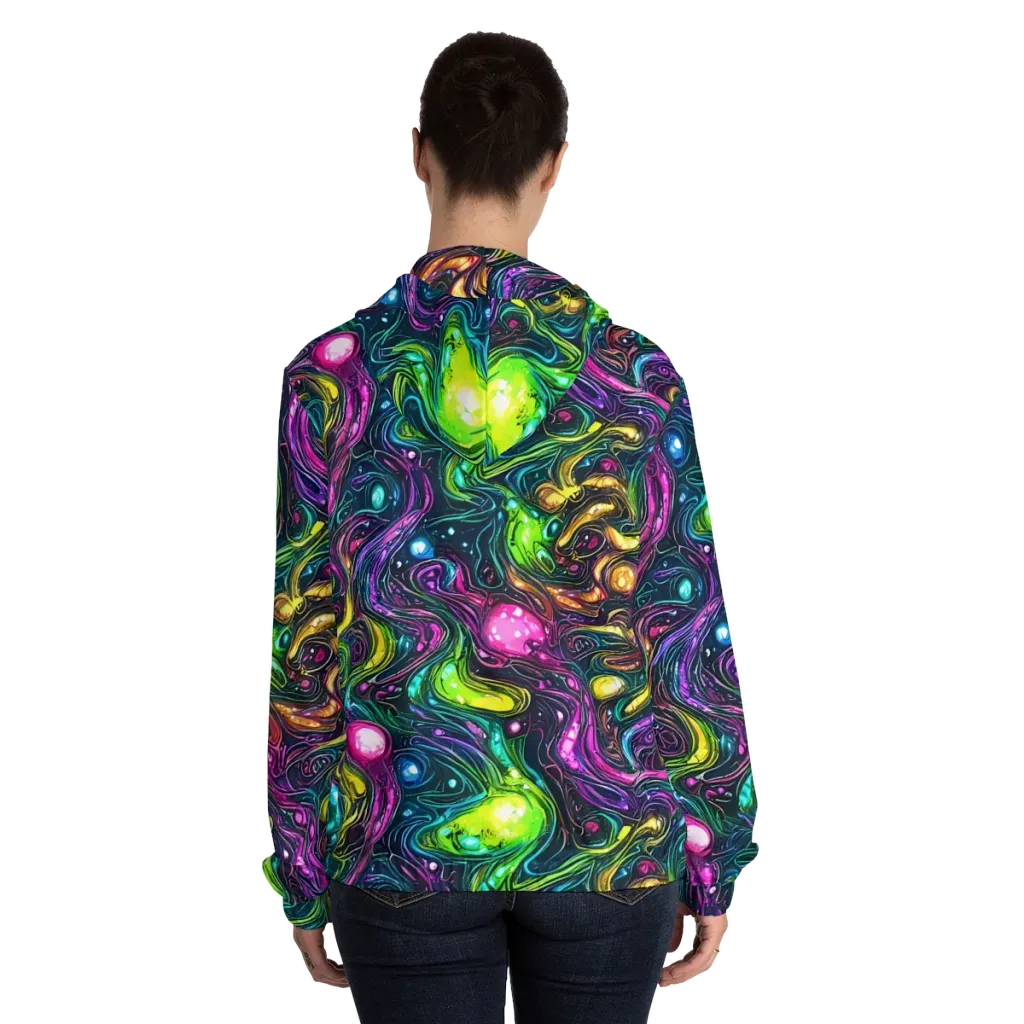 Cosmic Candy Current on Women's Full-Zip Hoodie — Back On Person