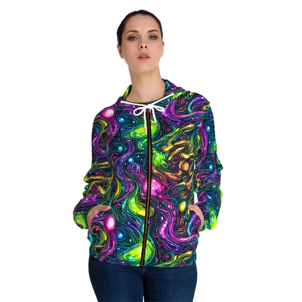 Cosmic Candy Current on Women's Full-Zip Hoodie — Front On Person