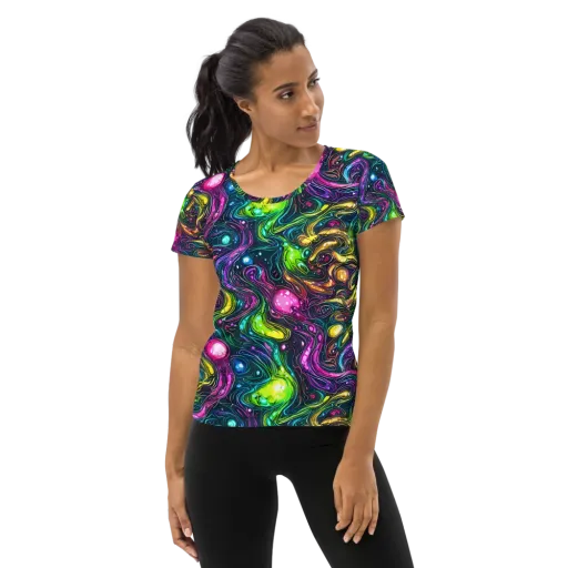 Cosmic Candy Current on a Women's Athletic T-Shirt