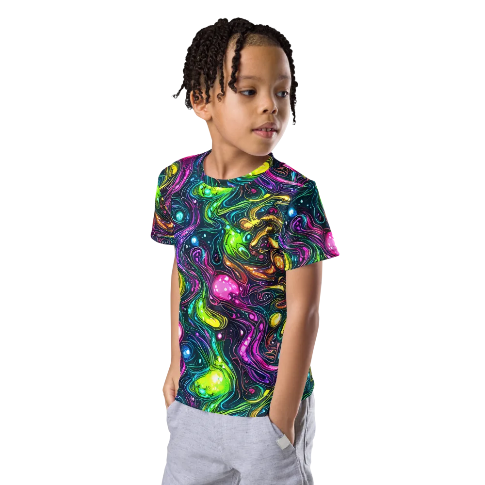 Cosmic Candy Current on Kids Crew Neck T-Shirt — Left Front