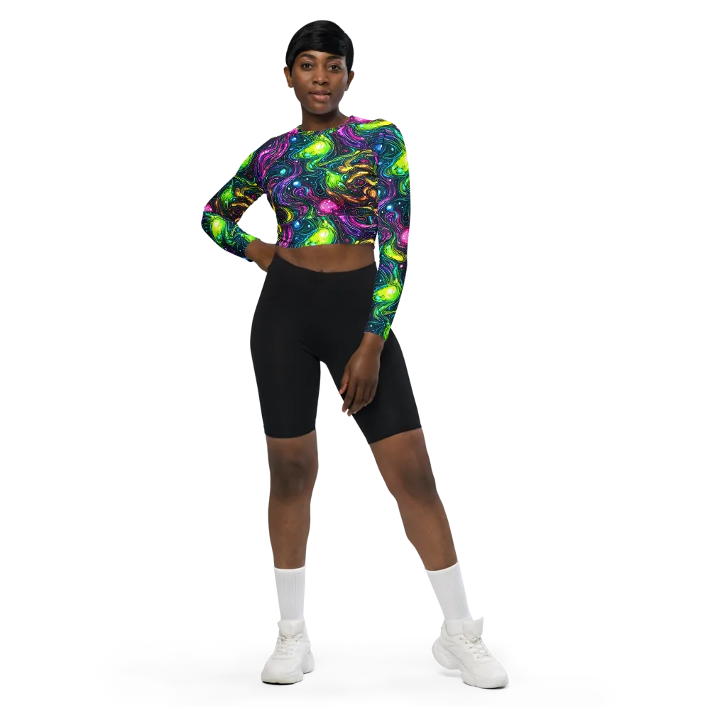 Cosmic Candy Current on Long Sleeve Crop Top — Front