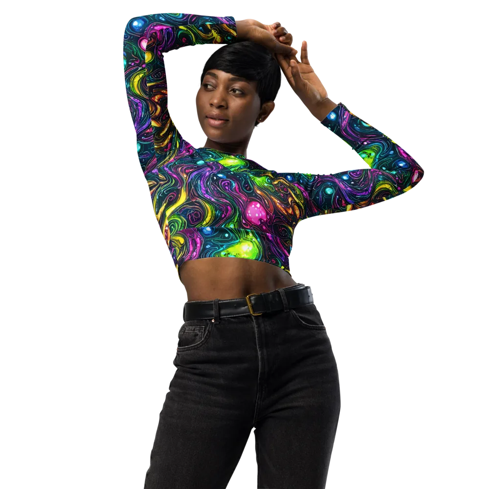 Cosmic Candy Current on Long Sleeve Crop Top — Front