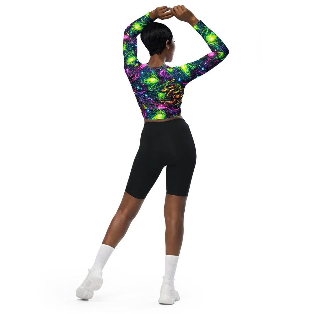 Cosmic Candy Current on Long Sleeve Crop Top — Back