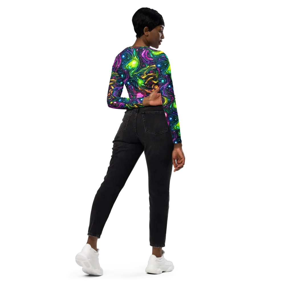 Cosmic Candy Current on Long Sleeve Crop Top — Right Back