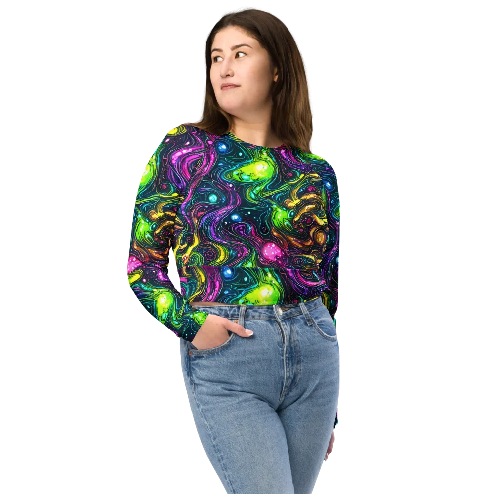Cosmic Candy Current on Long Sleeve Crop Top — Front