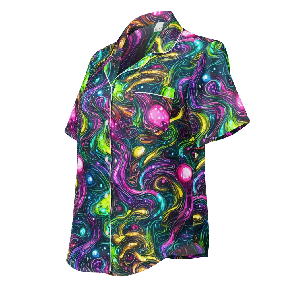 Cosmic Candy Current on Women's Short Sleeve Pajama Top — Left Front