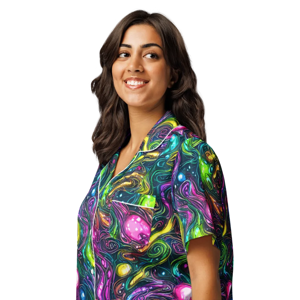 Cosmic Candy Current on Women's Short Sleeve Pajama Top — Left Front