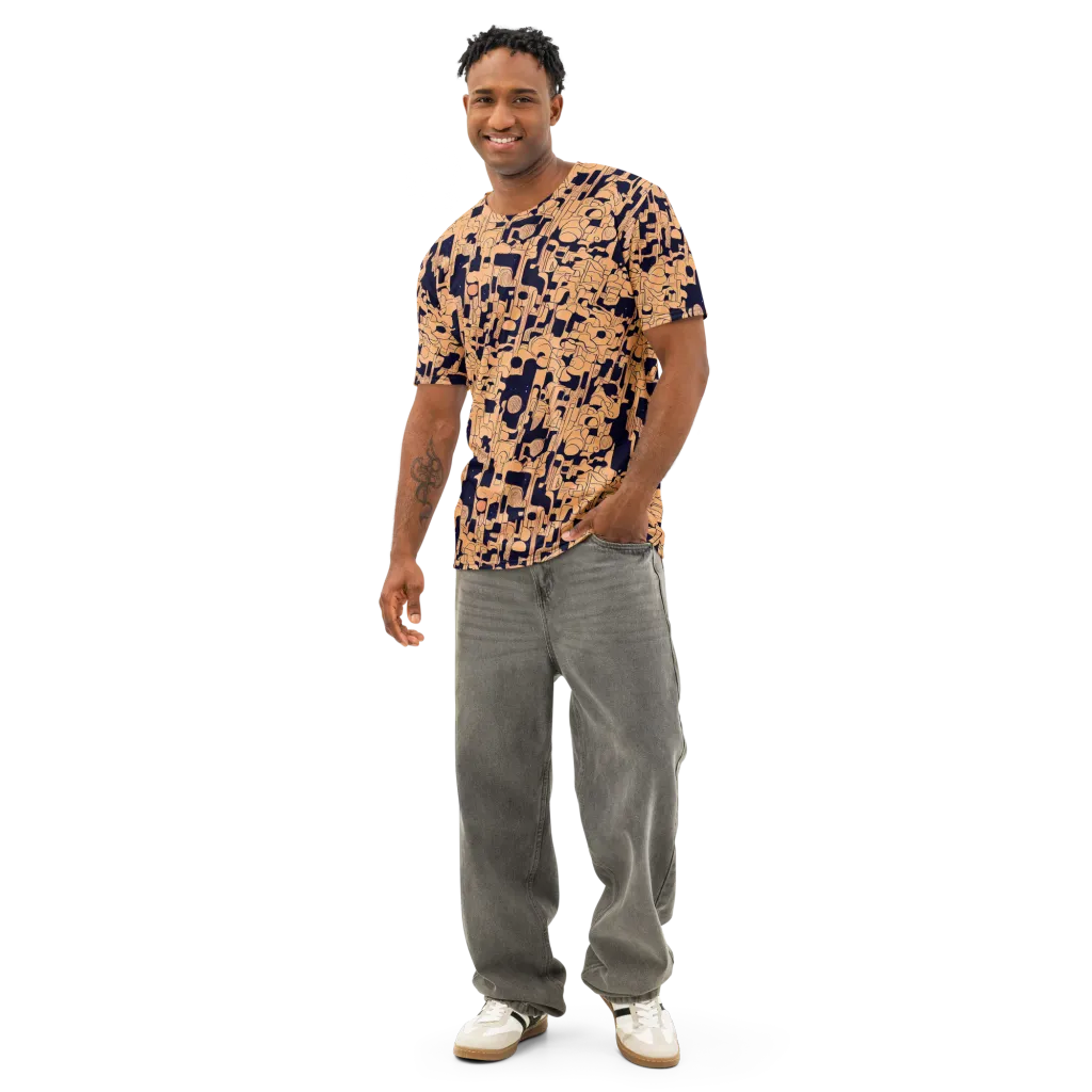Apricot Orbit on Men's Cotton Crew Neck T-Shirt — Front