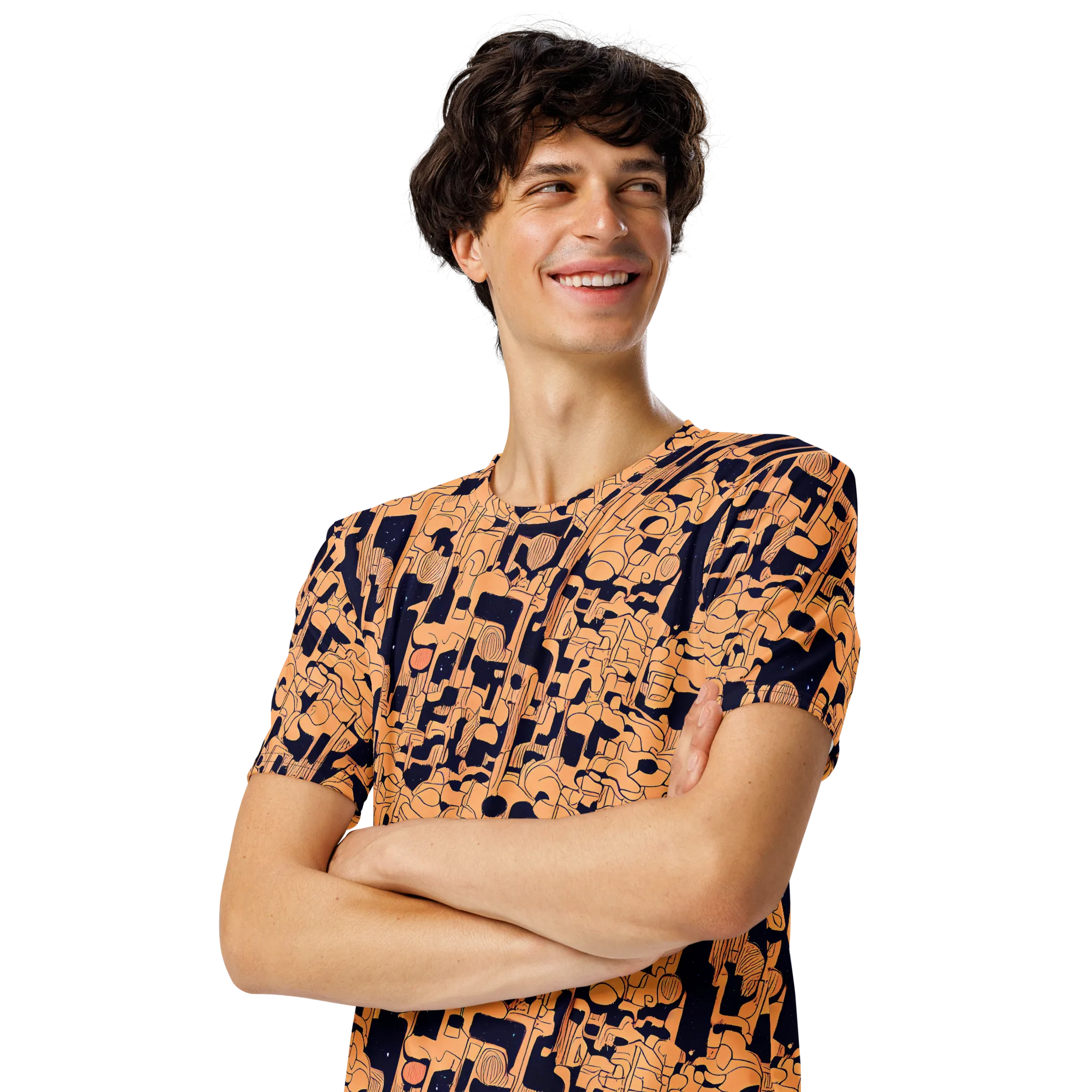 Apricot Orbit on Men's Crew Neck T-Shirt — Left Front