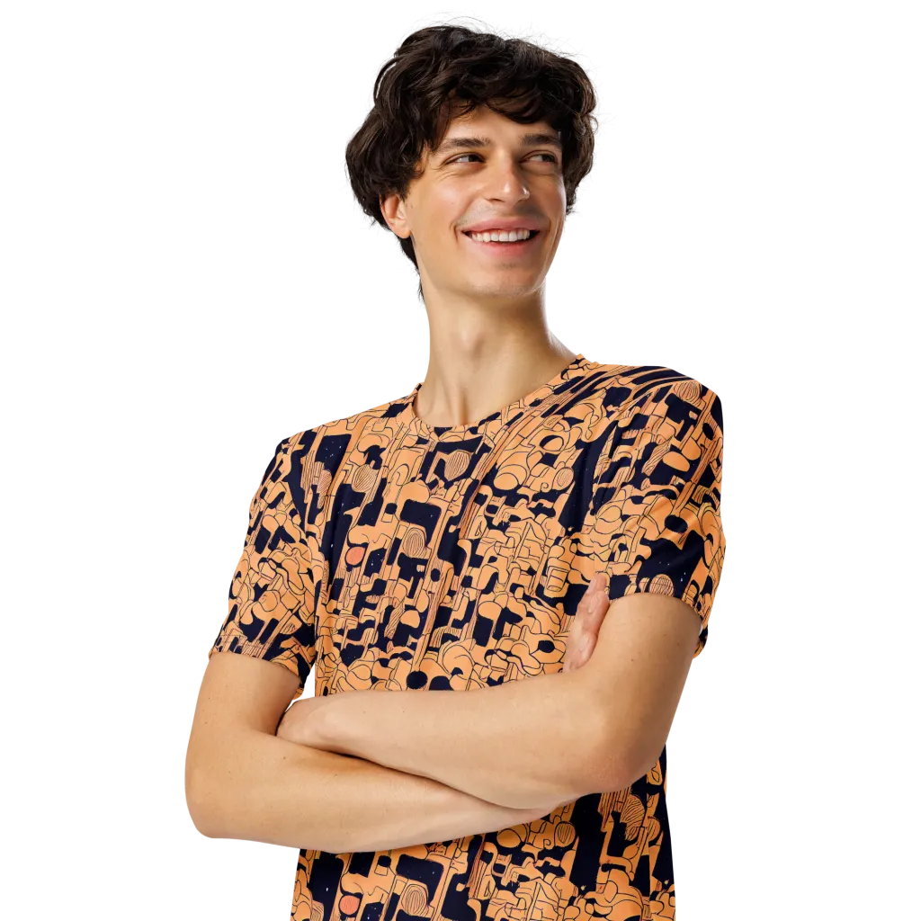 Apricot Orbit on Men's Crew Neck T-Shirt — Left Front