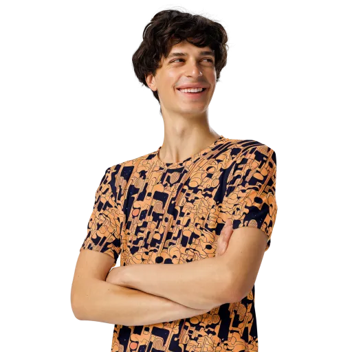 Apricot Orbit on a Men's Crew Neck T-Shirt