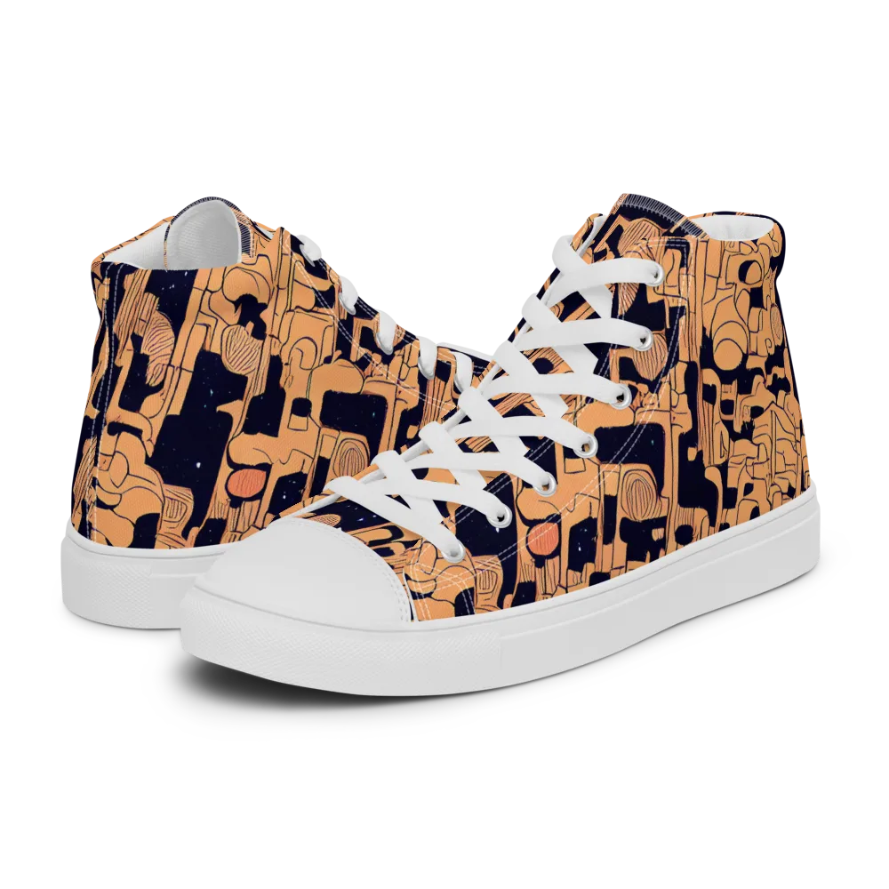 Apricot Orbit on Men's High Top Canvas Shoes — Left