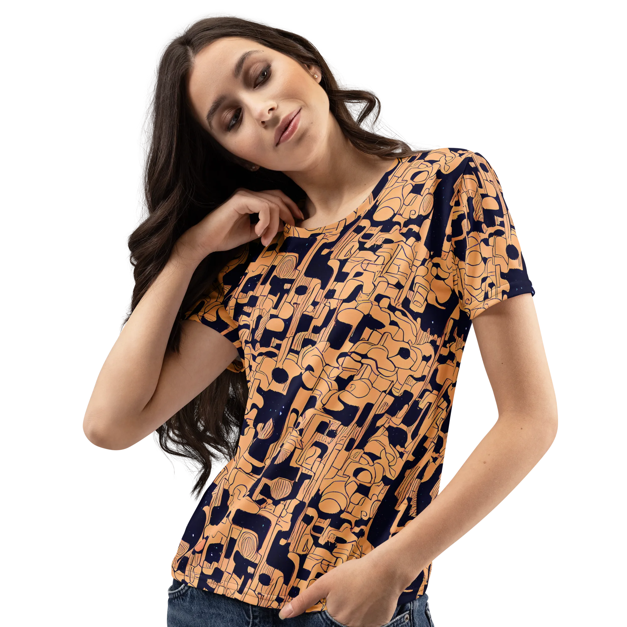 Apricot Orbit on Women's Crew Neck T-Shirt — Left Front